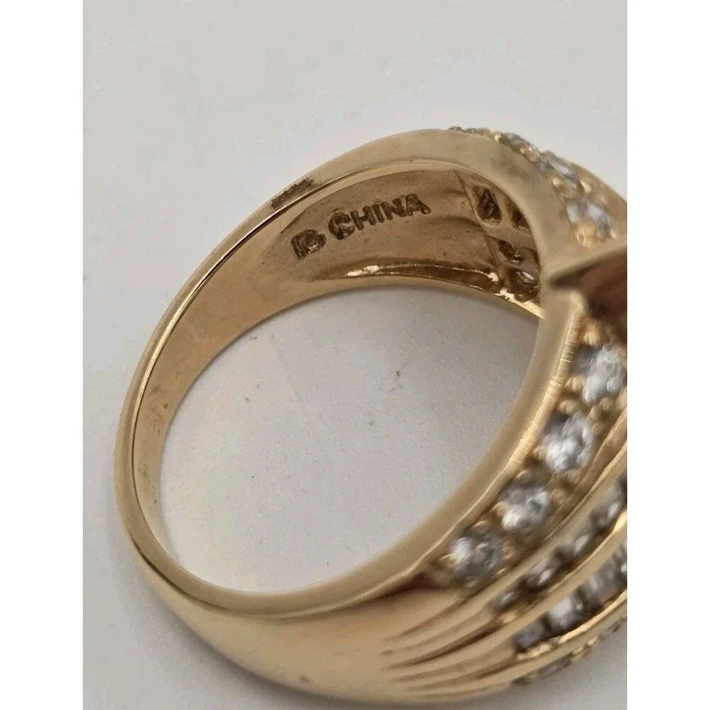 925 Gold CZ Marquis‎ & Baguette Ring Size 7 Sterling Silver Vermeil Vtg